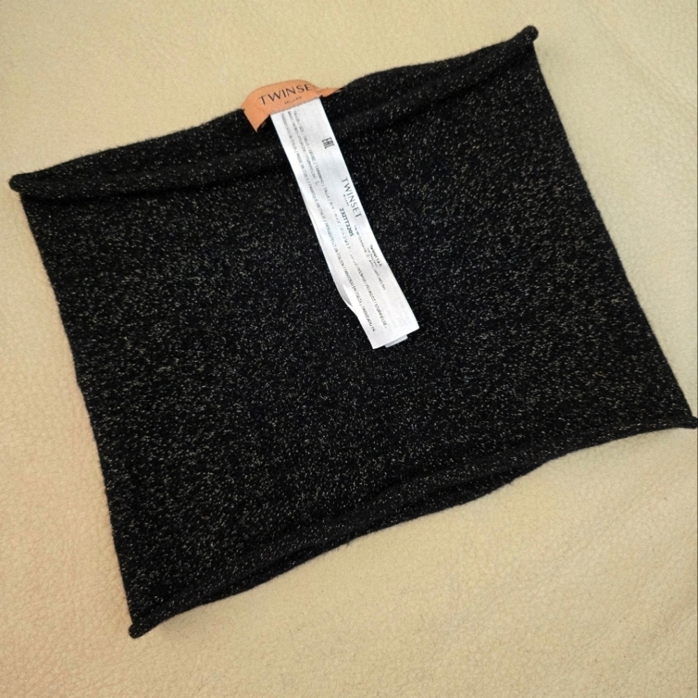 TWINSET MILANO Wool Cashmere Snood Scarf Black Sparkle Neck Warmer Size L